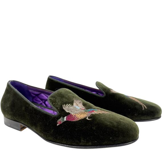 NEW Ralph Lauren Purple Label Alonzo Velvet Pheasent Slipper Dark Olive Size 8D - Picture 1 of 11